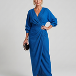 Senda | Long Sleeve Wrap Overlap Skirt Midi Dress