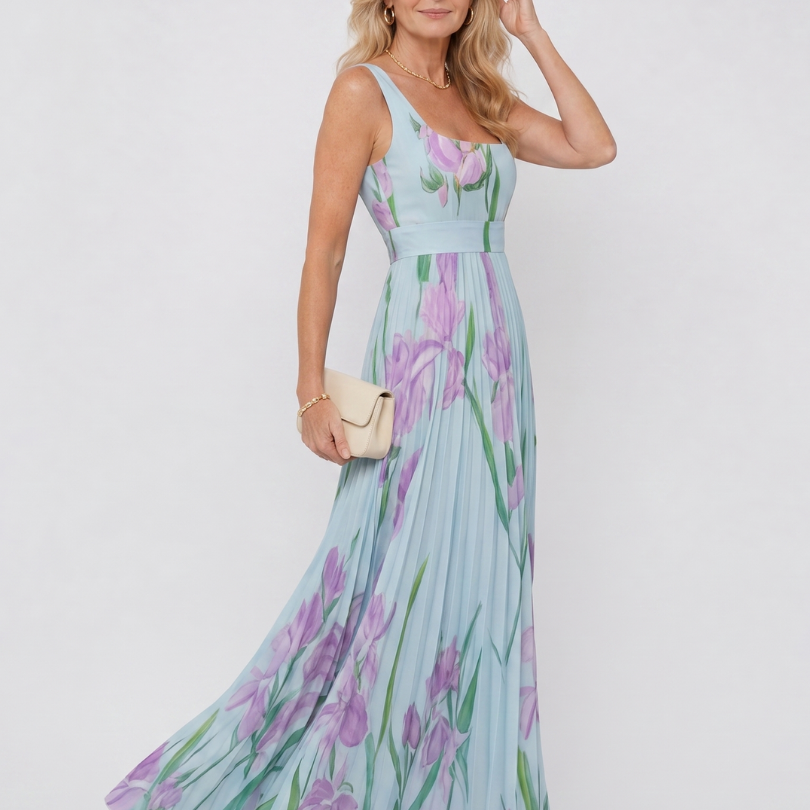 Camwen | Pleated Sleeveless Square Neck Midi Dress