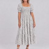 Serrina | Floral Smocked Square Neck Midi Dress