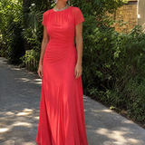 Orlalora | Mesh Yoke Ruched Maxi Dress