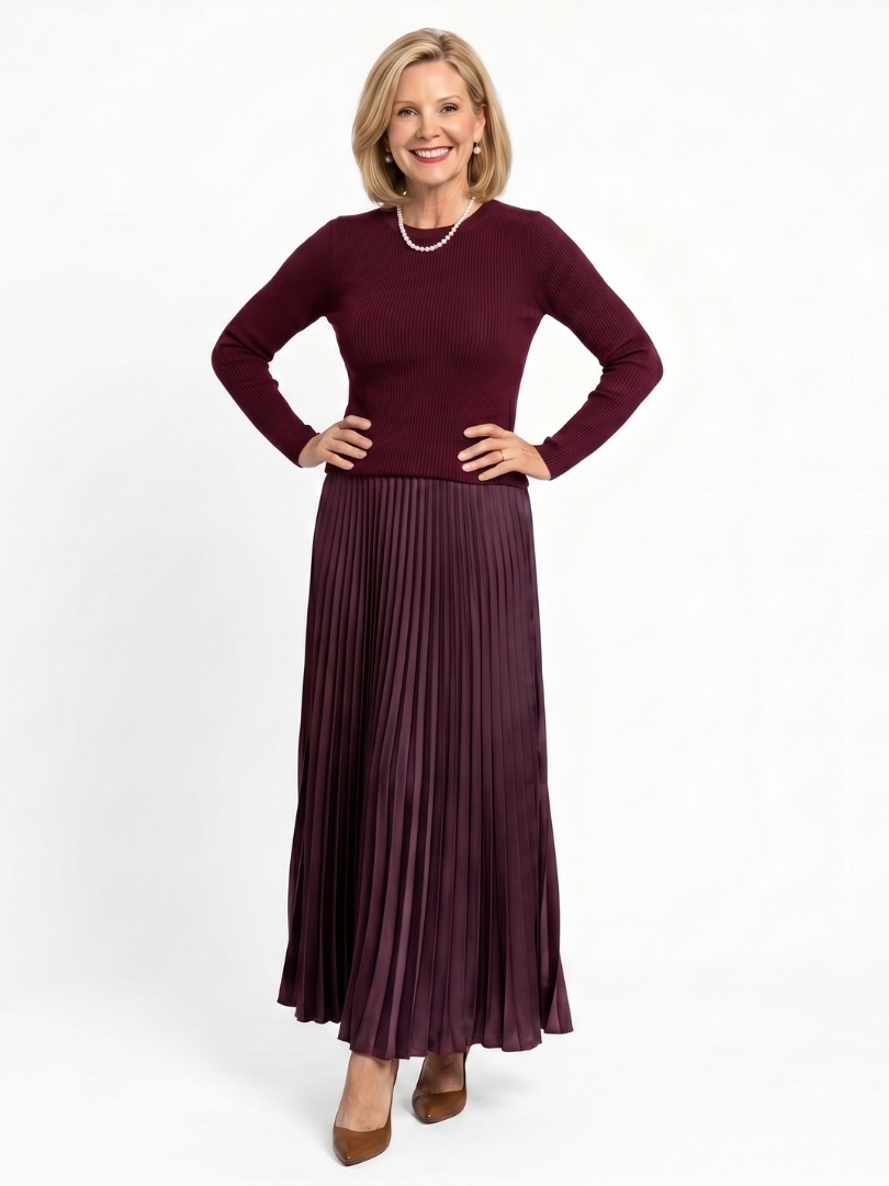 Serandra | Knit Top Pleated Skirt Midi Dress