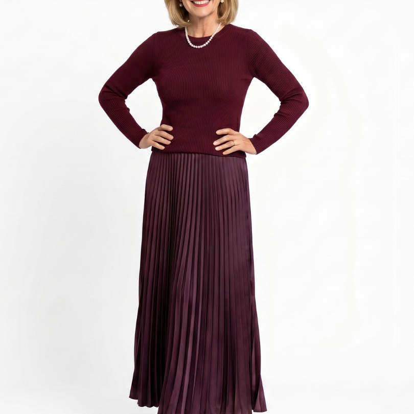 Serandra | Knit Top Pleated Skirt Midi Dress