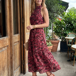 Tesdra | High Neck Floral Tiered Midi Dress