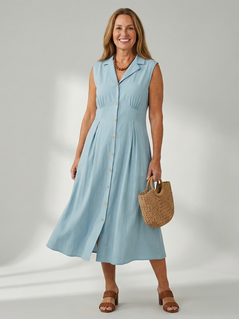 Tesbeth | Stack Button Midi Dress