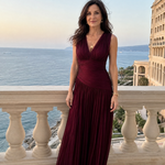 Viosia | Sleeveless Pleated V Neck Midi Dress