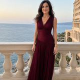 Viosia | Sleeveless Pleated V Neck Midi Dress