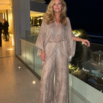 Odassa | Snake Print Draped Blouse And Wide Leg Pants Set