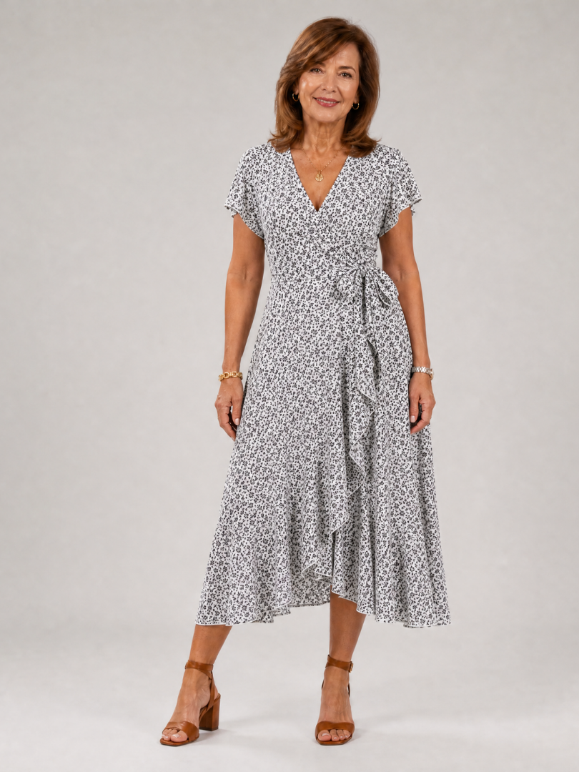 Vallette | Floral Wrap Ruffle Midi Dress