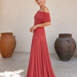 Clawynne | Off Shoulder Draped Bodice Flowing Maxi Dress