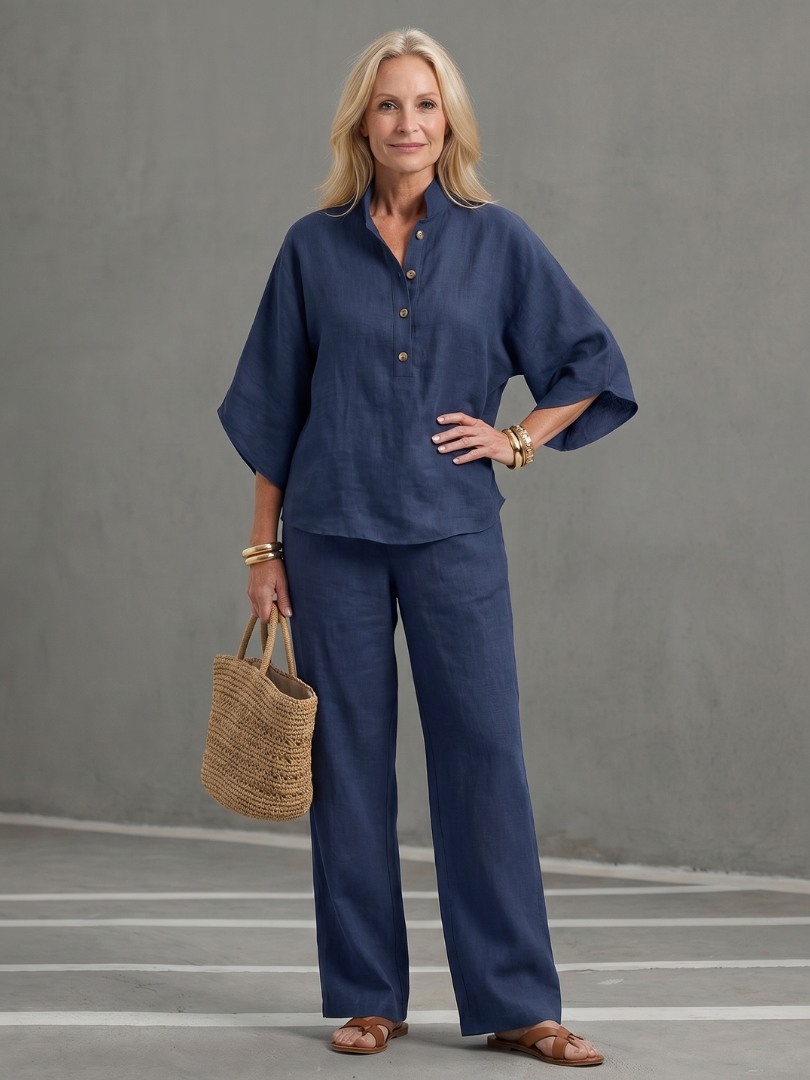 Frebeth | Button Front Relaxed Tunic Trouser Set