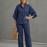 Frebeth | Button Front Relaxed Tunic Trouser Set