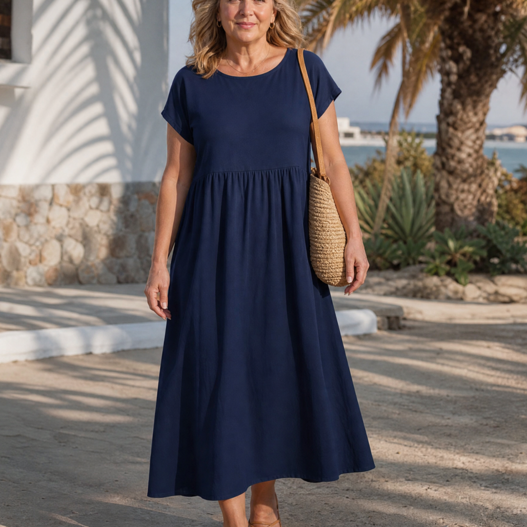 Linnette | Minimal Short Sleeve Relaxed Midi Dress