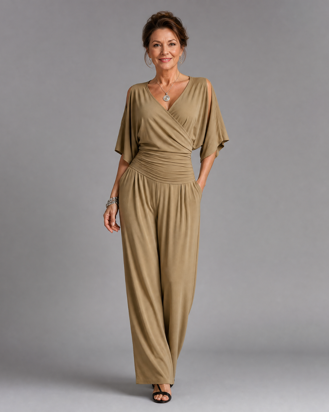 Noretta | Cold Shoulder Wrap Waist Relaxed Jumpsuit