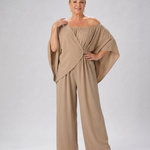 Nevsia | Draped Off Shoulder Top And Wide Leg Pants Set