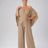 Nevsia | Draped Off Shoulder Top And Wide Leg Pants Set