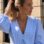 Romirose | Ruffle Collar And Gingham Pattern Mini Dress