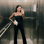 Thalette | Sheer Fitted Bodice Flared Leg Jumpsuit