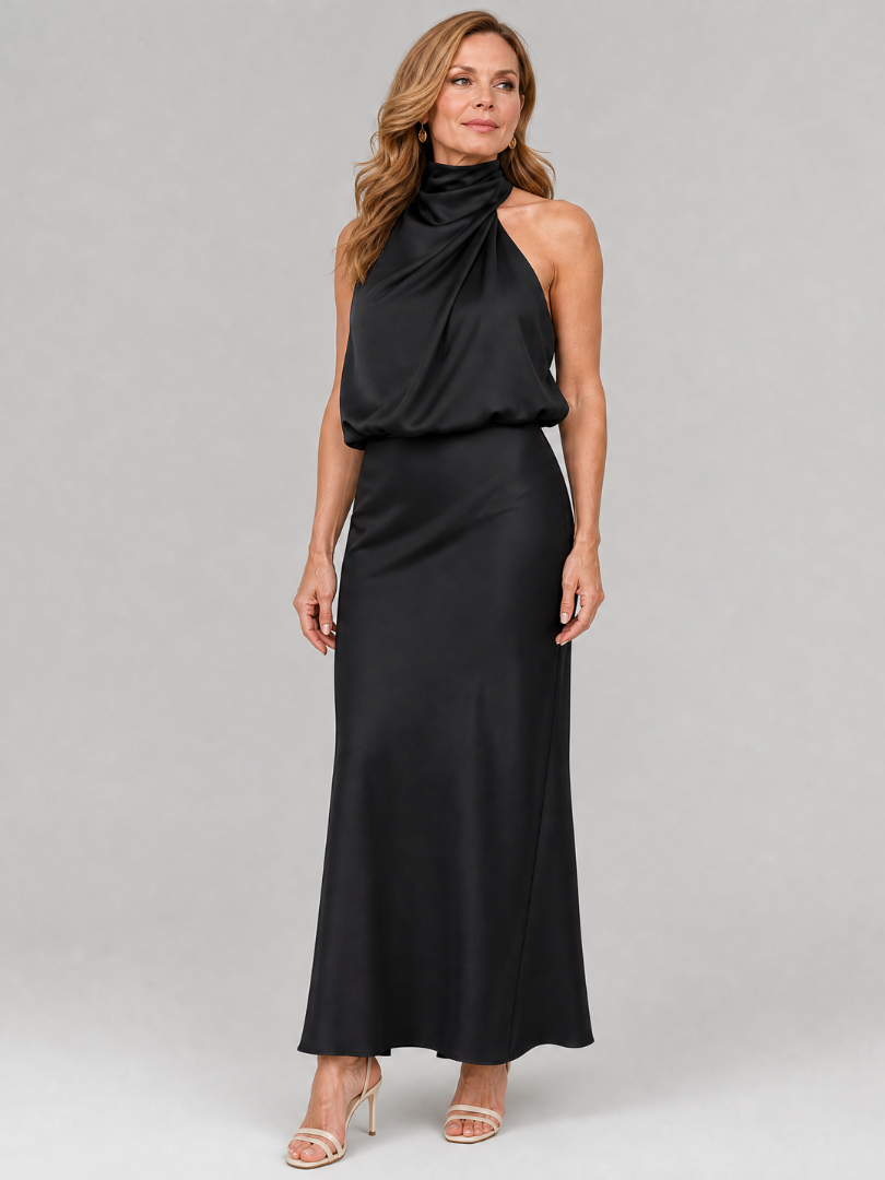 Taliana | Sleeveless Draped Neck Midi Dress