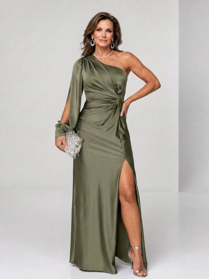 Julna | One Shoulder Draped Slit Maxi Dress