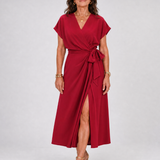 Romilia | Short Sleeve Wrap Tie Midi Dress