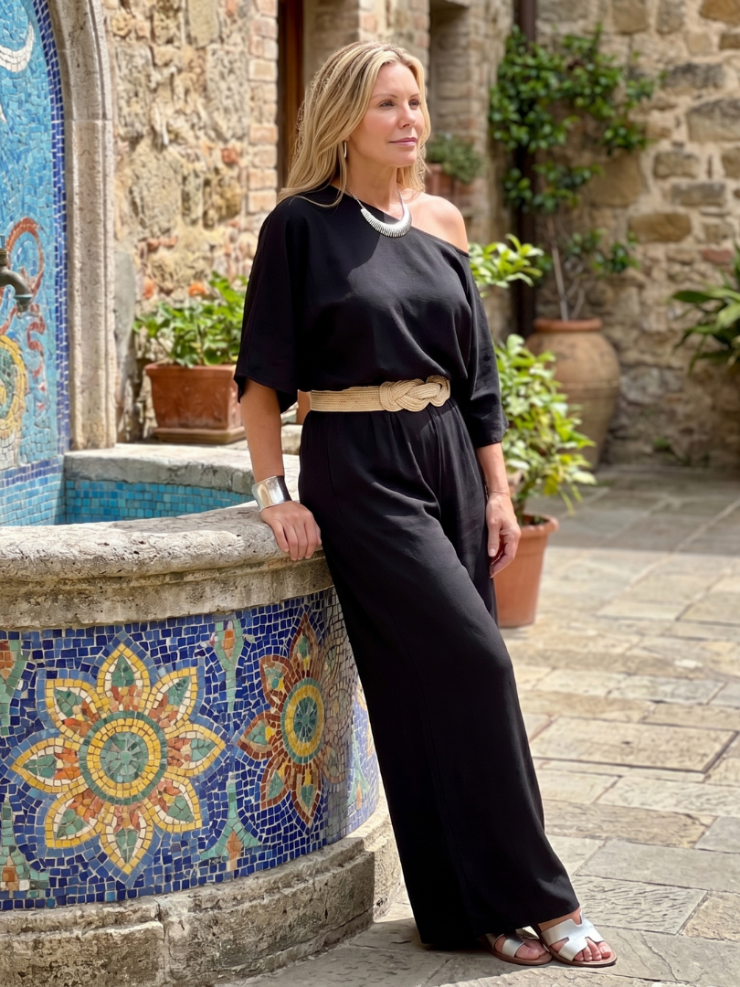 Rosetta | One Shoulder Wide Sleeve Top And Wide Leg Pants Set