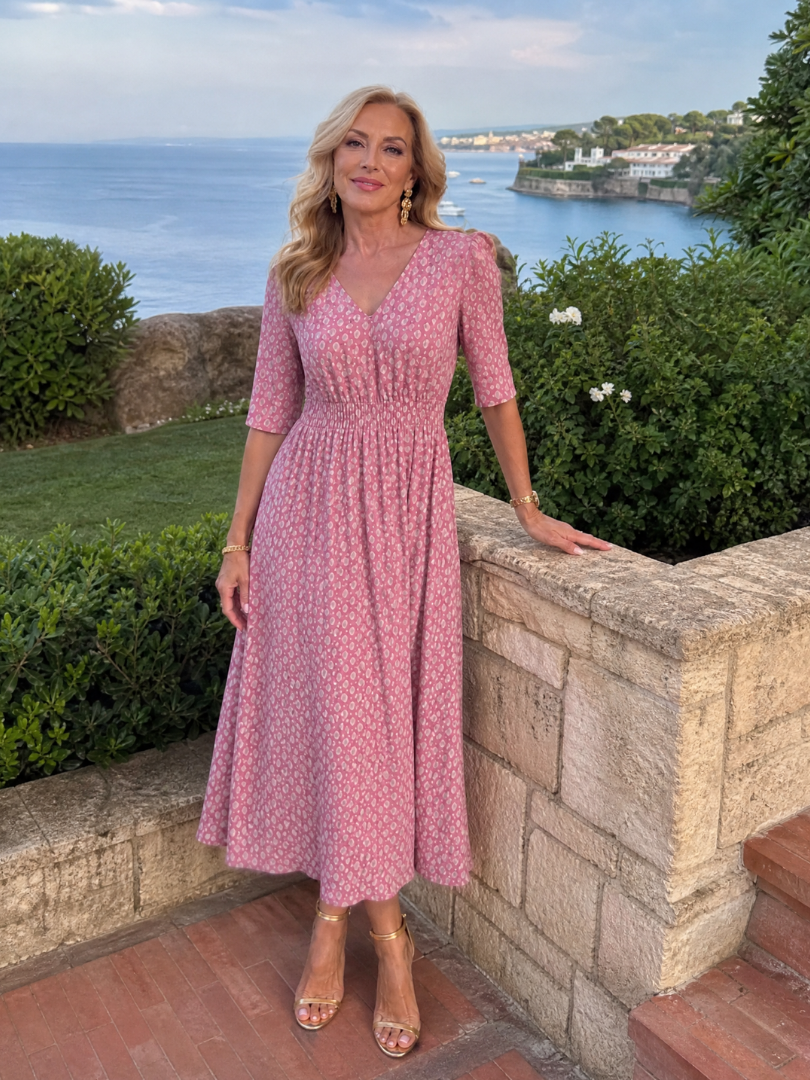 Verathea | Printed V Neck Midi Dress