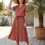 Milrin | Printed Button Front Belted Midi Dress