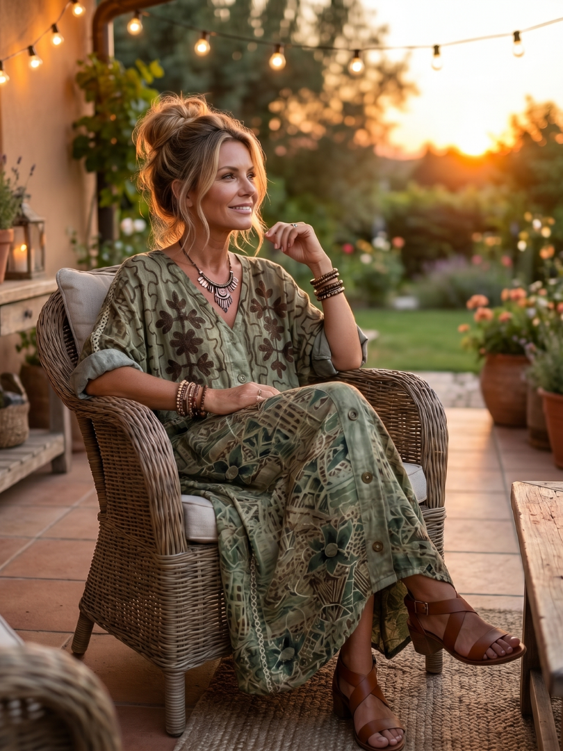 Wrennavia | Button Front Embroidered Oversized Pocket Midi Dress