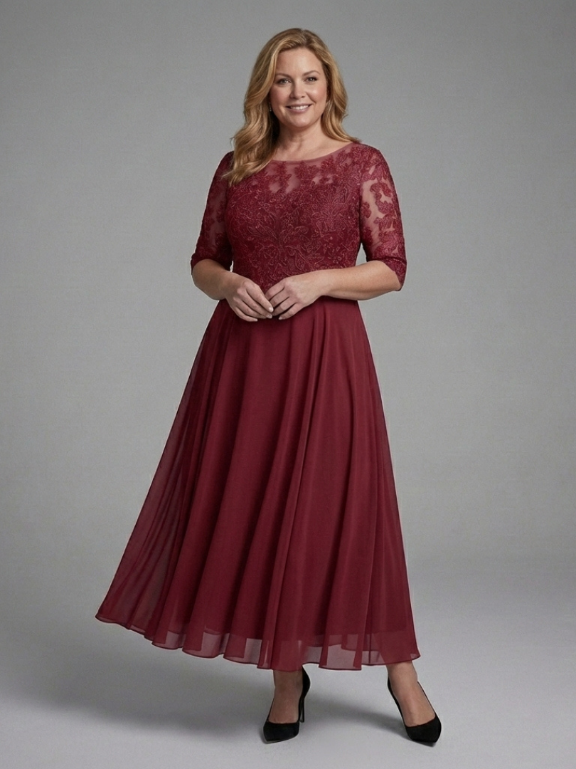 Solda | Lace Bodice Sheer Sleeve Midi Dress
