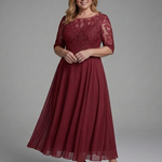 Solda | Lace Bodice Sheer Sleeve Midi Dress
