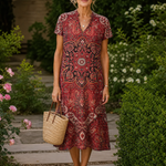 Vesine | Floral Collared Short Sleeve Midi Dress