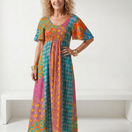 Gretandra | Mixed Print Short Sleeve Midi Dress