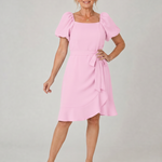 Marenine | Short Puff Sleeve Side Tie Detail Mini Dress