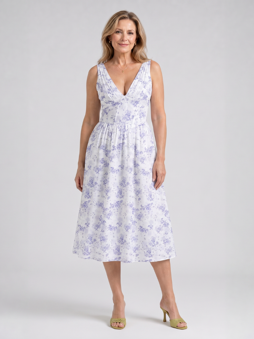 Dalrose | Sleeveless Floral V Neck Midi Dress