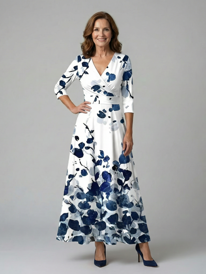 Liasette | Cross Wrap Neck Midi Dress