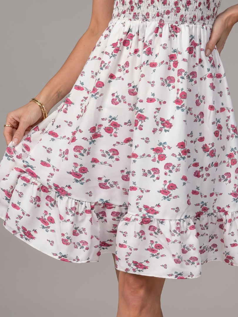 Merina | Spaghetti Strap Floral Print Knee Length Dress