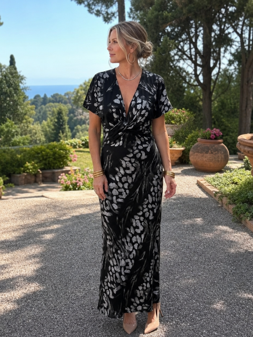 Claney | Short Sleeve Abstract Pattern Maxi Dress