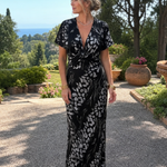 Claney | Short Sleeve Abstract Pattern Maxi Dress