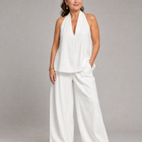 Tallyn | Halter Neck Denim Top And Wide Leg Pants Set
