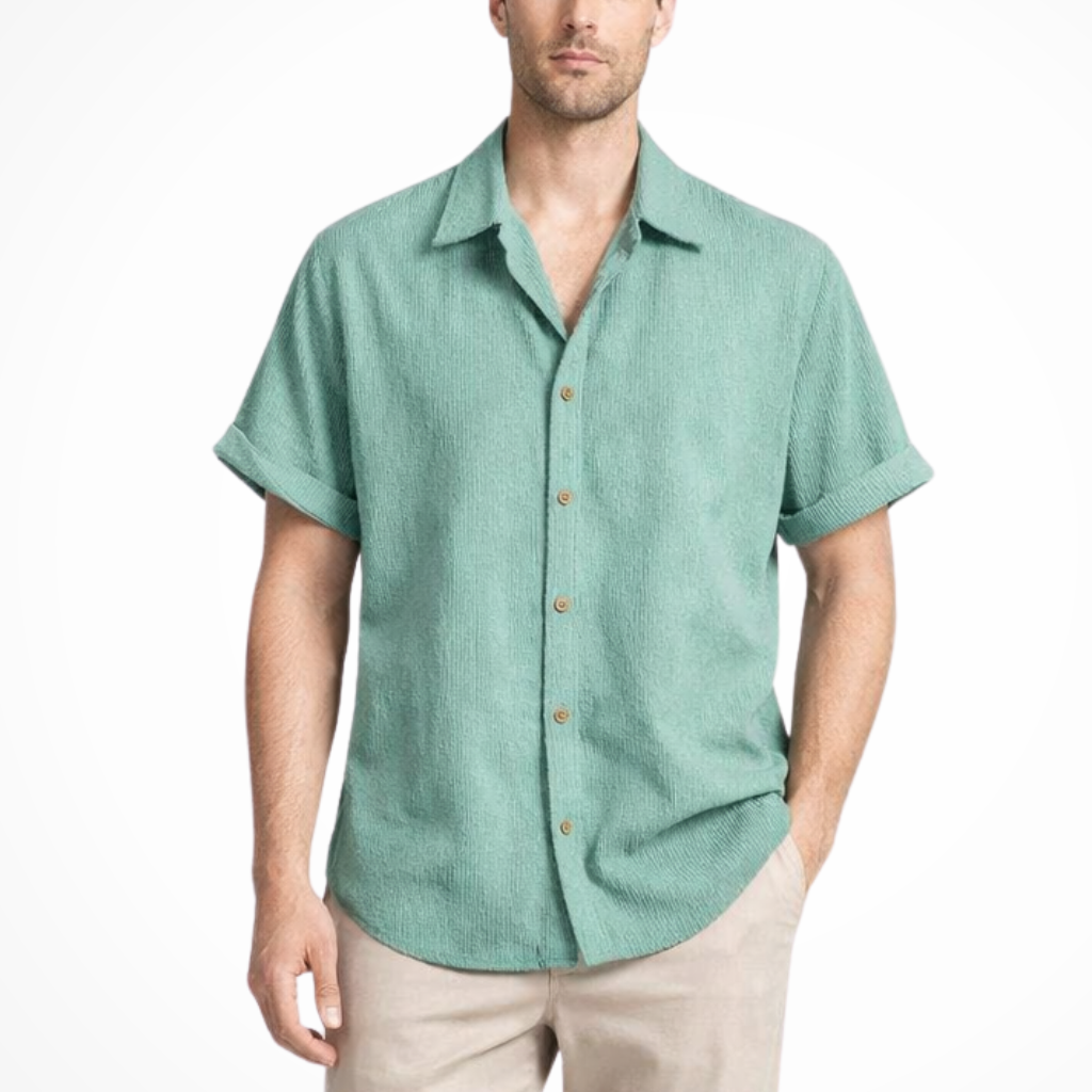 Bennett | Men Textured Short Sleeve Button Down Camp Collar Shirt