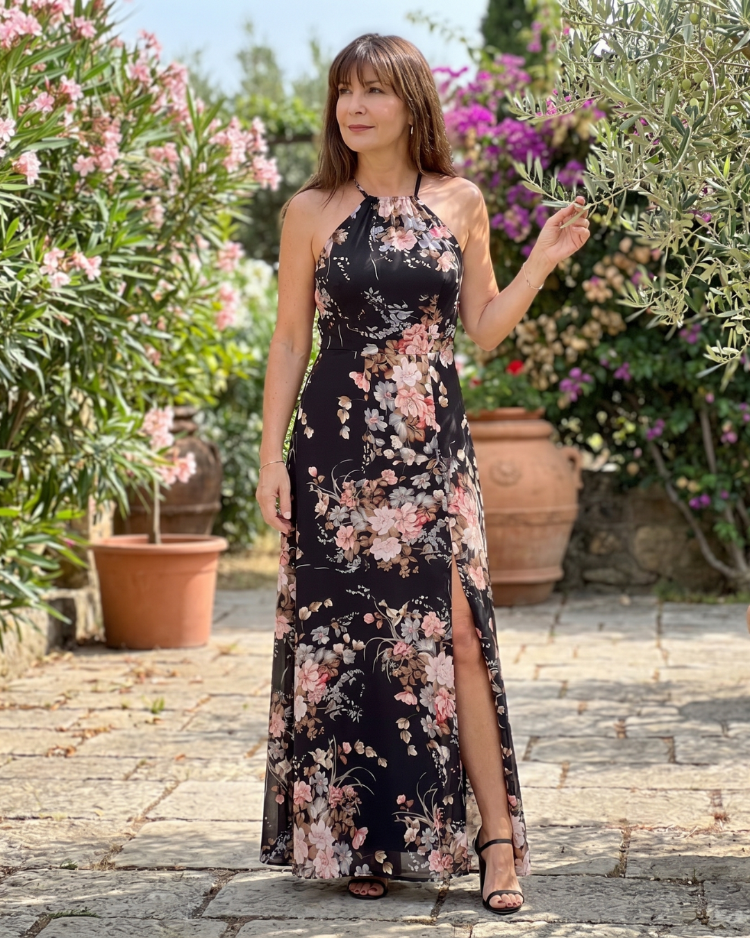 Saffwyn | Floral Halter Neck Side Slit Midi Dress