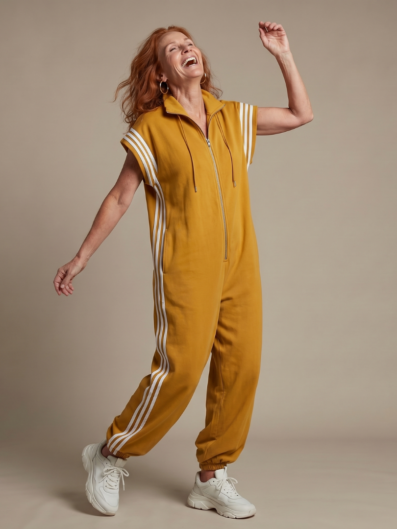 Mirania | Zip Front Stripe Panel Jumpsuit