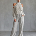 Dahlette | Open Shoulder Knit Top And Wide Leg Pants Set