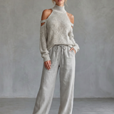 Dahlette | Open Shoulder Knit Top And Wide Leg Pants Set