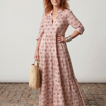 Teswen | Notch Neck Printed Long Sleeve Maxi Dress