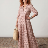 Teswen | Notch Neck Printed Long Sleeve Maxi Dress