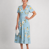 Serwynne | Floral Print Short Sleeve V Neck Midi Dress