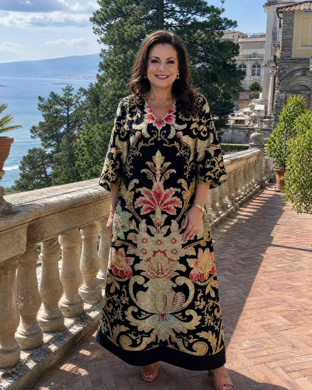 Beletta | Vivid Vintage Pattern Pocket Detail Midi Dress