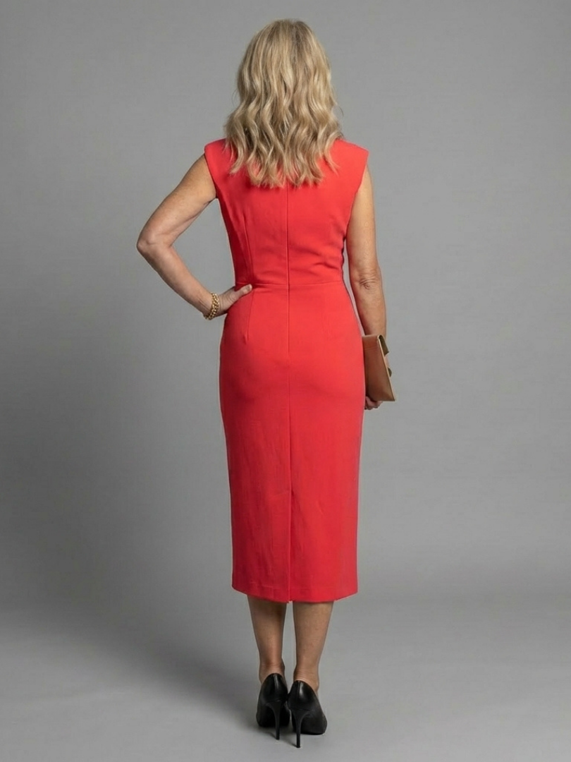 Marenbeth | Sleeveless Structured Midi Dress with Front Slit