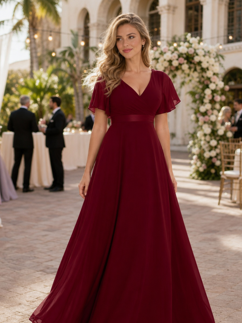 Taliamarie | Short Flutter Sleeve Defined Waist Maxi Dress